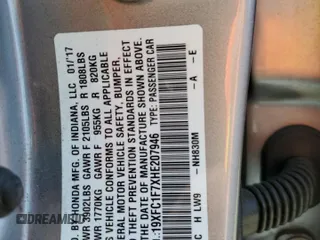 2017 Honda Civic EX-L z VIN 19XFC1F7XHE207946, wystawiony jako Copart lot #58730425 z przebiegiem 58 564 mil mil oraz Szkoda całkowita • Salvage title. Historia ofert i sprzedaży dostępna na DreamBid. Obrazek 12.