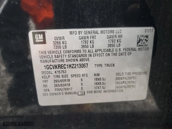 2017 Chevrolet Silverado 1500 LT with VIN 1GCVKREC1HZ213067, listed as a Copart auction lot 50640655 with 65,649 mi miles and Salvage Title. Bid and sale history available at carsss.com. Image 13.