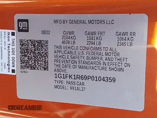 2023 Chevrolet Camaro ZL1 z VIN 1G1FK1R69P0104359, wystawiony jako IAAI lot #42124070 z przebiegiem 20 934 mil mil oraz . Historia ofert i sprzedaży dostępna na DreamBid. Obrazek 9.