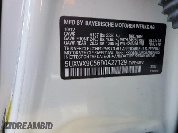 2013 BMW X3 xDrive28i with VIN 5UXWX9C56D0A27129, listed as a Copart auction lot 42236145 with 121,565 mi miles and Clean Title. Bid and sale history available at carsss.com. Image 13.
