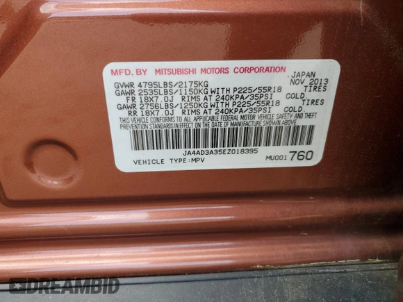 2014 Mitsubishi Outlander SE z VIN JA4AD3A35EZ018395, wystawiony jako Copart lot #51645775 z przebiegiem 159 641 mil mil oraz Szkoda całkowita • Salvage title. Historia ofert i sprzedaży dostępna na DreamBid. Obrazek 13.