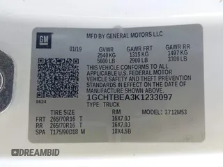 2019 Chevrolet Colorado 4WD Work Truck z VIN 1GCHTBEA3K1233097, wystawiony jako IAAI lot #41667849 z przebiegiem 107 720 mil mil oraz . Historia ofert i sprzedaży dostępna na DreamBid. Obrazek 9.