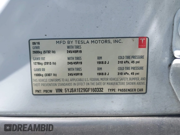 2016 Tesla Model S 90D z VIN 5YJSA1E29GF160332, wystawiony jako IAAI lot #42593749 z przebiegiem 92 702 mil mil oraz . Historia ofert i sprzedaży dostępna na DreamBid. Obrazek 9.