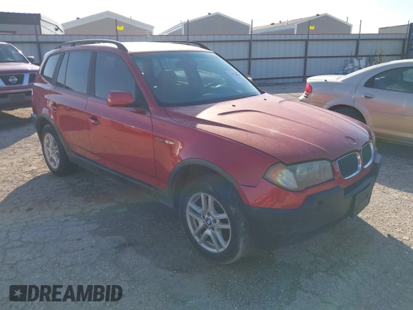 2005 BMW X3 2.5i with VIN WBXPA73495WC50768, listed as a IAAI auction lot 41574034 with 192,627 mi miles. Bid and sale history available at carsss.com. Image 1.