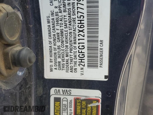 2006 Honda Civic z VIN 2HGFG112X6H577796, wystawiony jako Copart lot #53915845 z przebiegiem 267 612 mil mil oraz Szkoda całkowita • Salvage title. Historia ofert i sprzedaży dostępna na DreamBid. Obrazek 12.