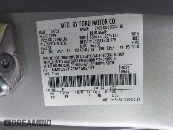 2021 Ford Transit Connect XLT z VIN NM0LS7F27M1502137, wystawiony jako IAAI lot #42273667 z przebiegiem 73 630 mil mil oraz . Historia ofert i sprzedaży dostępna na DreamBid. Obrazek 9.