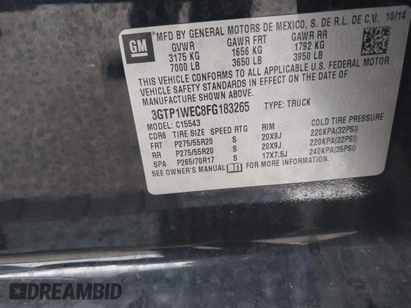 2015 GMC Sierra 1500 Denali z VIN 3GTP1WEC8FG183265, wystawiony jako IAAI lot #41331358 z przebiegiem Nie podano mil oraz . Historia ofert i sprzedaży dostępna na DreamBid. Obrazek 9.