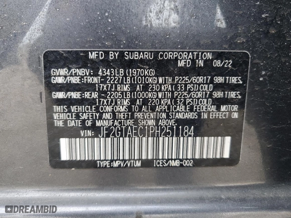 2023 Subaru Crosstrek Premium with VIN JF2GTAEC1PH251184, listed as a Copart auction lot 52435435 with 20,443 mi miles and Salvage Title. Bid and sale history available at carsss.com. Image 13.