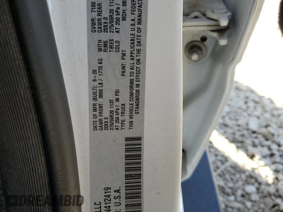 2020 Ram 1500 Big Horn with VIN 1C6SRFFT0LN412419, listed as a Copart auction lot 48117365 with 61,471 mi miles and Salvage Title. Bid and sale history available at carsss.com. Image 12.