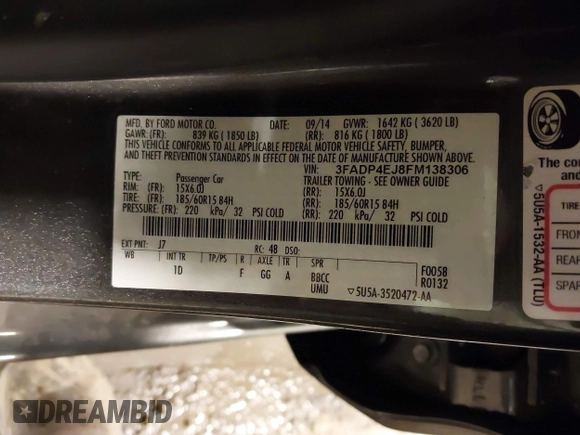 2015 Ford Fiesta SE z VIN 3FADP4EJ8FM138306, wystawiony jako IAAI lot #41227124 z przebiegiem 106 741 mil mil oraz . Historia ofert i sprzedaży dostępna na DreamBid. Obrazek 9.