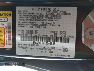 2020 Ford Fusion SE with VIN 3FA6P0LU4LR262988, listed as a IAAI auction lot 41768189 with 64,086 mi miles and . Bid and sale history available at DreamBid. Image 9.
