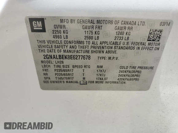 2014 Chevrolet Equinox LT with VIN 2GNALBEK8E6277678, listed as a Copart auction lot 53077635 with 164,481 mi miles and Clean Title. Bid and sale history available at DreamBid. Image 13.