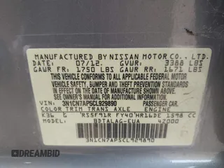 2012 Nissan Versa SV with VIN 3N1CN7AP5CL929890, listed as a IAAI auction lot 41839007 with 145,375 mi miles. Bid and sale history available at carsss.com. Image 9.