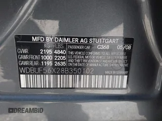2008 Mercedes-Benz E-Class Luxury 3.5L with VIN WDBUF56X28B350102, listed as a IAAI auction lot 42033244 with 257,767 mi miles. Bid and sale history available at carsss.com. Image 9.