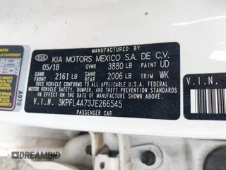 2018 Kia Forte LX with VIN 3KPFL4A73JE266545, listed as a IAAI auction lot 41784931 with 123,076 mi miles and . Bid and sale history available at DreamBid. Image 9.