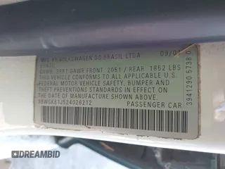 2002 Volkswagen Golf GLS с VIN 9BWGK61J524026212, выставлен на аукционе IAAI как лот 42260670 с пробегом 201 322 миль миль и . История ставок и продаж доступна на DreamBid. Изображение 9.