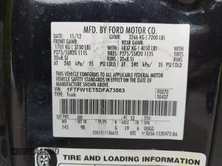 2013 Ford F-150 XL with VIN 1FTFW1ET5DFA73563, listed as a IAAI auction lot 42124436 with 239,667 mi miles. Bid and sale history available at carsss.com. Image 9.