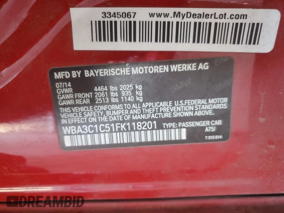 2015 BMW 3 Series 328i z VIN WBA3C1C51FK118201, wystawiony jako Copart lot #56238705 z przebiegiem 90 416 mil mil oraz Szkoda całkowita • Salvage title. Historia ofert i sprzedaży dostępna na DreamBid. Obrazek 12.