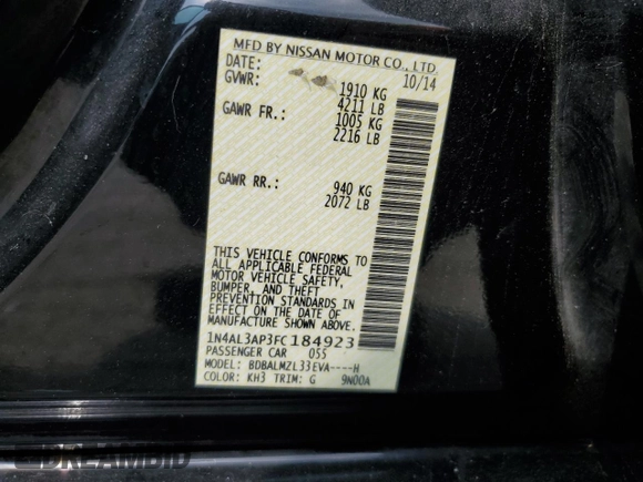 2015 Nissan Altima SL with VIN 1N4AL3AP3FC184923, listed as a Copart auction lot 59239005 with 148,996 mi miles and Salvage title. Bid and sale history available at DreamBid. Image 12.