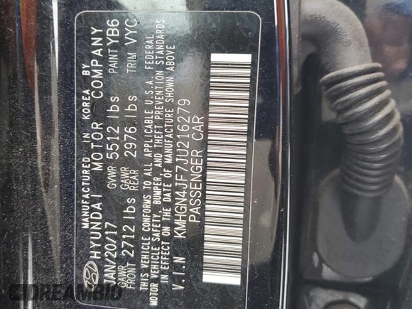 2018 Genesis G80 Ultimate with VIN KMHGN4JF7JU216279, listed as a Copart auction lot 42200505 with 52,514 mi miles and Salvage Title. Bid and sale history available at DreamBid. Image 14.