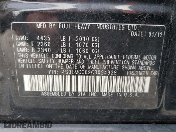 2012 Subaru Legacy Premium z VIN 4S3BMCC69C3024928, wystawiony jako Copart lot #52039145 z przebiegiem 154 584 mil mil oraz Szkoda całkowita • Salvage title. Historia ofert i sprzedaży dostępna na DreamBid. Obrazek 15.