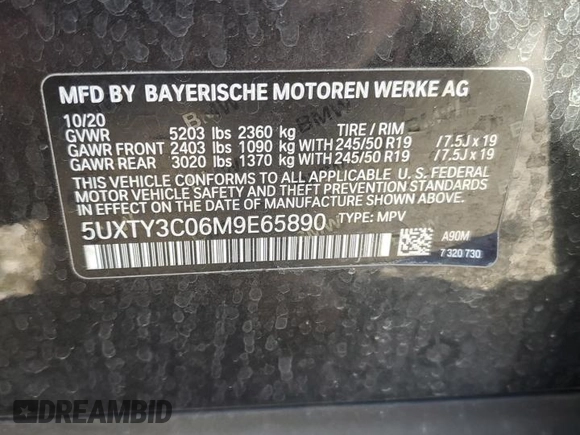 2021 BMW X3 sDrive30i with VIN 5UXTY3C06M9E65890, listed as a Copart auction lot 47286865 with 68,213 mi miles and Salvage Title. Bid and sale history available at carsss.com. Image 14.