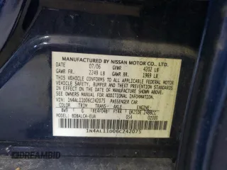 2006 Nissan Altima S with VIN 1N4AL11D06C242075, listed as a Copart auction lot 62236025 with 124,525 mi miles and Salvage title. Bid and sale history available at DreamBid. Image 12.