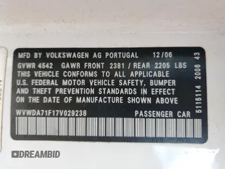 2007 Volkswagen Eos 2.0T with VIN WVWDA71F17V029238, listed as a Copart auction lot 85494274 with 98,674 mi miles and Salvage Title. Bid and sale history available at DreamBid. Image 12.