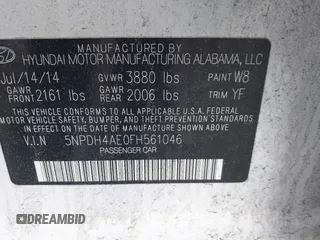 2015 Hyundai Elantra SE with VIN 5NPDH4AE0FH561046, listed as a IAAI auction lot 42196128 with 106,200 mi miles and . Bid and sale history available at DreamBid. Image 9.