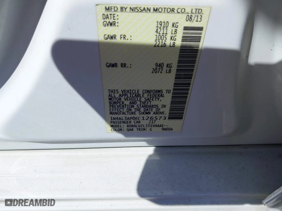 2014 Nissan Altima 2.5 SV with VIN 1N4AL3AP0EC126573, listed as a IAAI auction lot 41731224 with 132,497 mi miles. Bid and sale history available at carsss.com. Image 9.