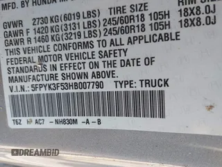 2017 Honda Ridgeline RTL with VIN 5FPYK3F53HB007790, listed as a IAAI auction lot 42060848 with 84,494 mi miles and . Bid and sale history available at DreamBid. Image 9.