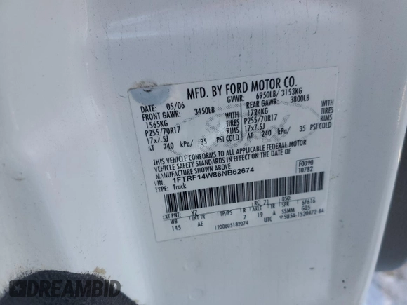 2006 Ford F-150 XL with VIN 1FTRF14W86NB62674, listed as a Copart auction lot 45503885 with 149,976 mi miles and Clean Title. Bid and sale history available at carsss.com. Image 12.