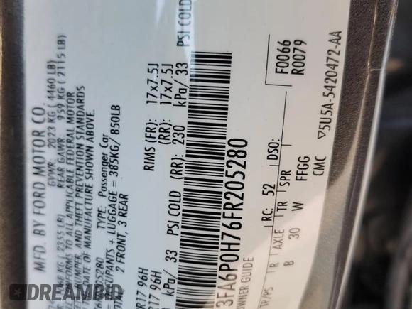 2015 Ford Fusion SE with VIN 3FA6P0H76FR205280, listed as a Copart auction lot 66572783 with 156,851 mi miles and Clean Title. Bid and sale history available at carsss.com. Image 12.
