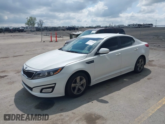 2015 Kia Optima LX with VIN KNAGM4A75F5640302, listed as a IAAI auction lot 42179864 with 95,891 mi miles and . Bid and sale history available at DreamBid. Image 2.