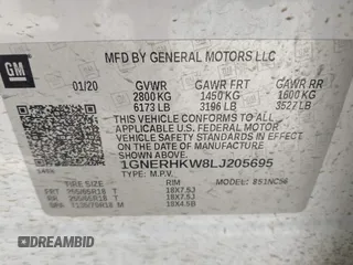 2020 Chevrolet Traverse LT with VIN 1GNERHKW8LJ205695, listed as a IAAI auction lot 42018133 with 71,607 mi miles and . Bid and sale history available at DreamBid. Image 9.