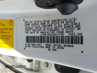 2002 Lexus ES 300 z VIN JTHBF30GX25014756, wystawiony jako Copart lot #59899805 z przebiegiem 158 702 mil mil oraz Szkoda całkowita • Salvage title. Historia ofert i sprzedaży dostępna na DreamBid. Obrazek 12.