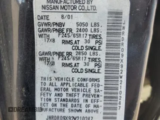 2002 Infiniti QX4 with VIN JNRDR09X92W210247, listed as a Copart auction lot 84913164 with 160,938 mi miles and Salvage Title. Bid and sale history available at DreamBid. Image 13.
