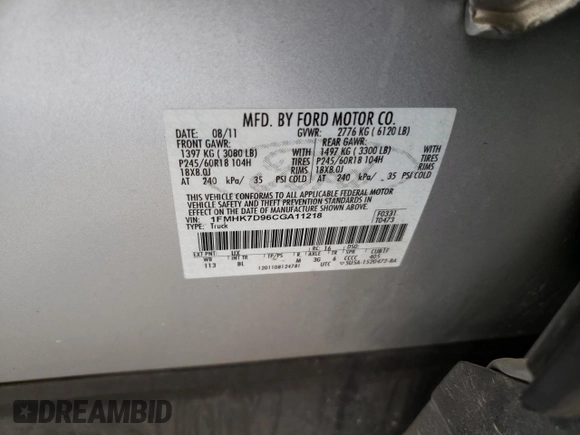 2012 Ford Explorer XLT z VIN 1FMHK7D96CGA11218, wystawiony jako Copart lot #53600755 z przebiegiem 78 519 mil mil oraz Szkoda całkowita • Salvage title. Historia ofert i sprzedaży dostępna na DreamBid. Obrazek 13.