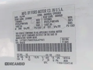 2000 Ford F-150 XL with VIN 1FTRF17W0YKA47941, listed as a IAAI auction lot 41416950 with 1 mi miles. Bid and sale history available at carsss.com. Image 9.