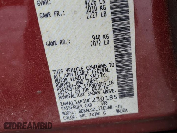 2017 Nissan Altima S with VIN 1N4AL3AP1HC230185, listed as a Copart auction lot 62338085 with 147,745 mi miles and Salvage title. Bid and sale history available at DreamBid. Image 12.