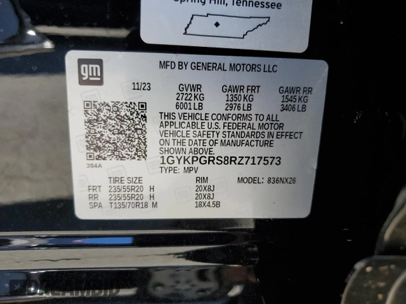 2024 Cadillac XT6 AWD Sport with VIN 1GYKPGRS8RZ717573, listed as a Copart auction lot 89100805 with 27,417 mi miles and Salvage Title. Bid and sale history available at carsss.com. Image 13.