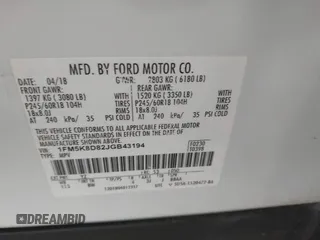 2018 Ford Explorer XLT with VIN 1FM5K8D82JGB43194, listed as a IAAI auction lot 39942301 with 123,033 mi miles and . Bid and sale history available at carsss.com. Image 9.