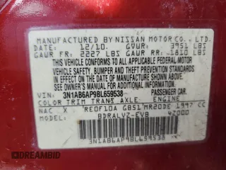 2011 Nissan Sentra SR with VIN 3N1AB6AP9BL659538, listed as a Copart auction lot 48694355 with 127,450 mi miles and Salvage title. Bid and sale history available at DreamBid. Image 13.