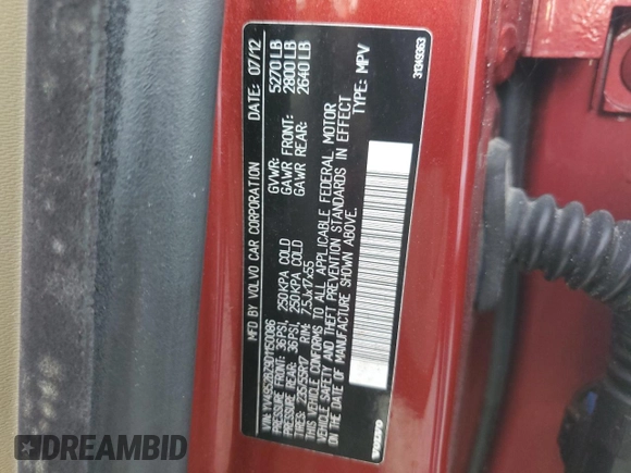 2013 Volvo XC70 3.2L with VIN YV4952BZ9D1150086, listed as a Copart auction lot 75560414 with Not Provided miles and Non Repairable. Bid and sale history available at DreamBid. Image 14.