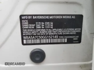 2016 BMW 5 Series 528i xDrive z VIN WBA5A7C50GG152149, wystawiony jako Copart lot #56242425 z przebiegiem 91 366 mil mil oraz Czysty tytuł • Clean title. Historia ofert i sprzedaży dostępna na DreamBid. Obrazek 12.