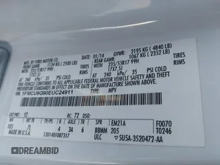 2014 Ford Escape SE with VIN 1FMCU9G90EUC24911, listed as a IAAI auction lot 42068333 with 209,268 mi miles. Bid and sale history available at carsss.com. Image 9.