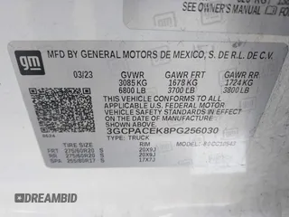 2023 Chevrolet Silverado 1500 LT with VIN 3GCPACEK8PG256030, listed as a IAAI auction lot 41621185 with 76,893 mi miles and . Bid and sale history available at DreamBid. Image 9.
