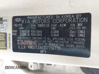 2013 Kia Soul + z VIN KNDJT2A63D7756770, wystawiony jako IAAI lot #41528323 z przebiegiem 124 423 mil mil oraz . Historia ofert i sprzedaży dostępna na DreamBid. Obrazek 9.