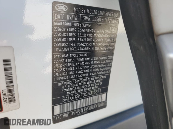 2016 Land Rover Range Rover z VIN SALGR2KF0GA315671, wystawiony jako Copart lot #75349474 z przebiegiem 81 154 mil mil oraz Nie do naprawy • Non repairable. Historia ofert i sprzedaży dostępna na DreamBid. Obrazek 13.