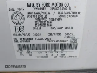 2016 Ford Explorer Platinum with VIN 1FM5K8HT5GGA72905, listed as a IAAI auction lot 42173017 with 149,301 mi miles and . Bid and sale history available at DreamBid. Image 9.